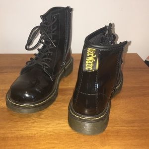 Girls Black Dr. Martens Patent Boots. Size 2.